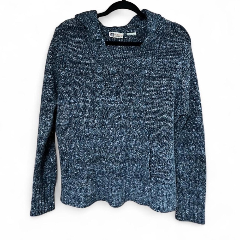 Faded Glory Women's Heathered Blue Cable Knit Hooded Sweater Size Large